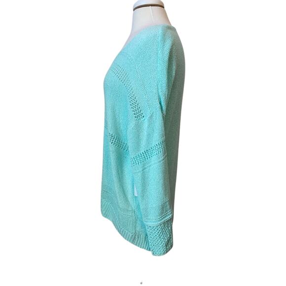 Olivia Sky NWT Women's 1X Boho Open Knit Long Sleeve V Neck Hi Lo Mint Sweater - Picture 2 of 11